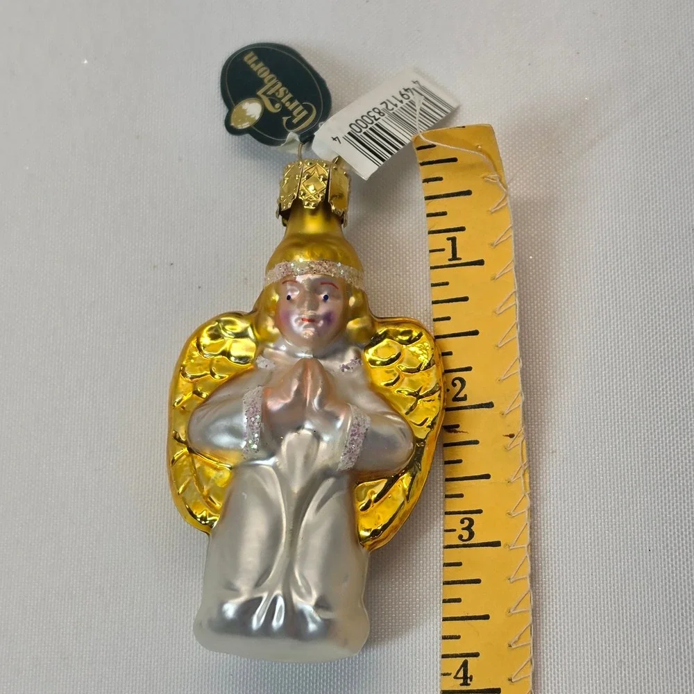 Christborn Ornaments Gold New Glass Angel Leaf Finial 3pc Set Germany